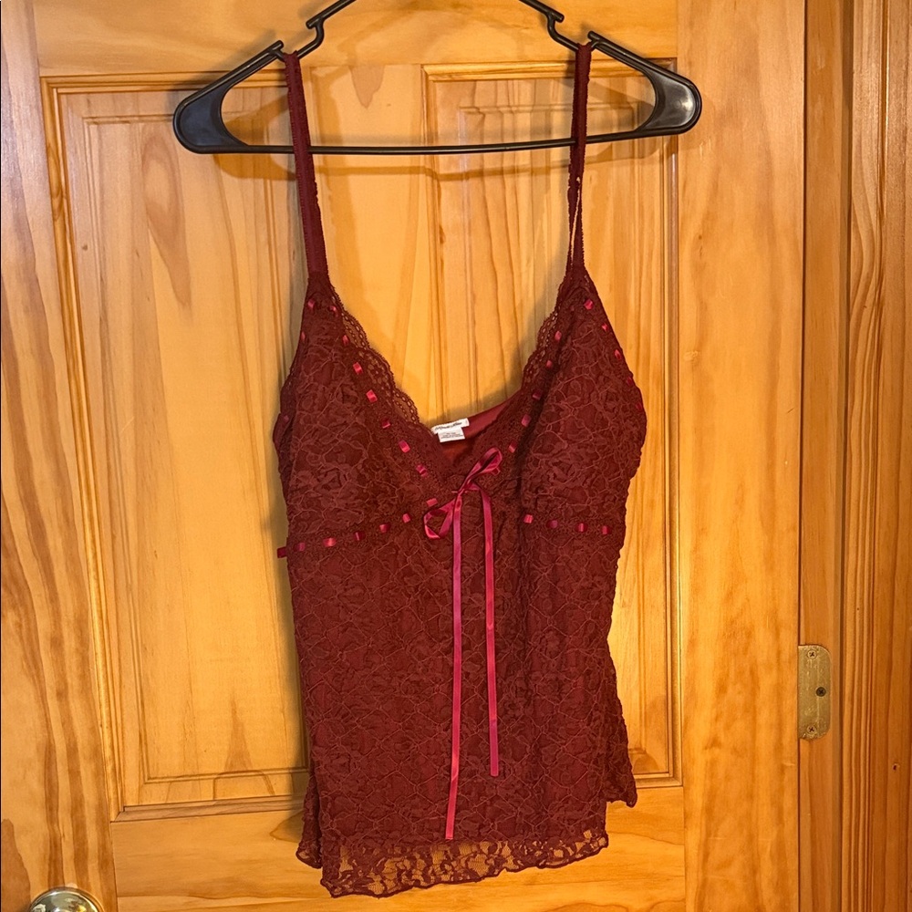 Urban Outfitters Burgundy Lace Chemise with Ribbon Detail